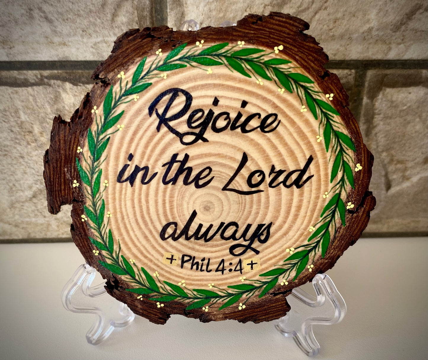 Wood-slice  | "Rejoice in the Lord always!"